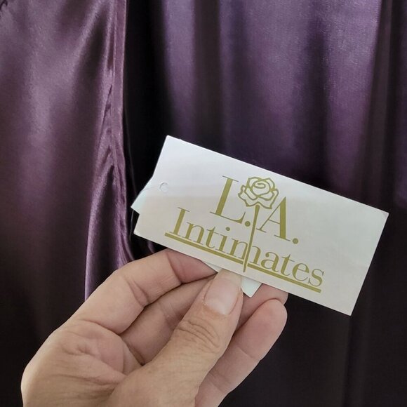 LA Intimates Size L Aubergine Purple Satin Pajama 2-Piece Set, NEW with Tags - Picture 2 of 13